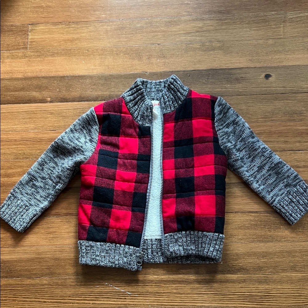 Cat & Jack Red and Gray Plaid Kids Sweater